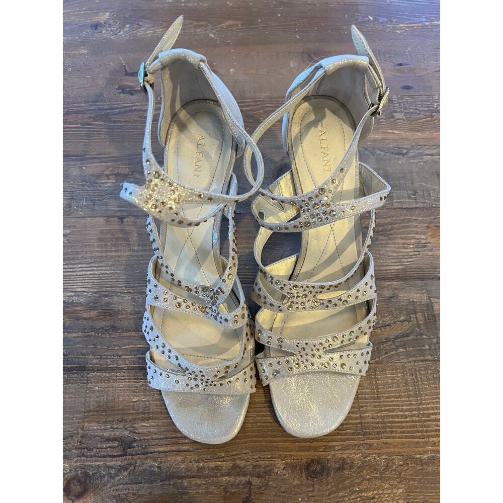 Alfani Size 9.5 M Women Sandal Strappy Gold Synthetic